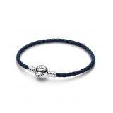 Pandora Moments Round Clasp Blue Braided Leather B