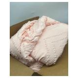 King Size Coral Pink Comforter, Boho Tufted Distre