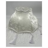 White Floral Print Fringe Lamp Shade, Size 16 x 10