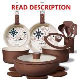 CAROTE 19Pcs Ceramic Cookware Set, Pots and Pans S