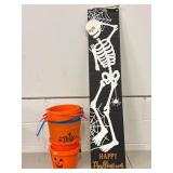 Halloween buckets and wood decor