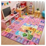 Macgace ABC Kids Rug for Playroom, 5x7 Pink Purple