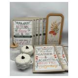 Large Lot of Fall Hanging Decor with Glass Dishwar