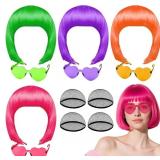 PLULON 4 Pcs Colorful Bob Wigs with Heart Sunglass