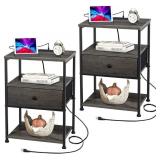 Nightstand Set of 2 with Charging Station, Detacha