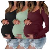 Ficerd 3 Pack Womens V Neck Maternity Shirts Long