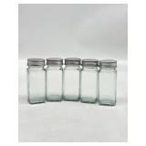 Lot of 5 Mini Clear Glass Jars with Silver Lids
