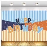 Cartoon Blue and Orange Birthday Party Backdrop-5x
