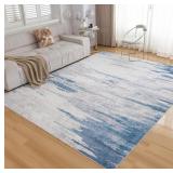OMERAI 8x10 Washable Area Rug, Low Pile Navy Blue