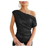 GRACE KARIN One Shoulder Sequin Sparkly Tops for W