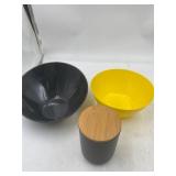 Home lot , one hard plastic black bowl , one yello