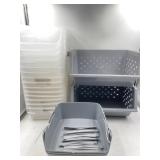 Storage bins clear ones some cracked and 3 tier gr