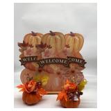 Lot of 5- Fall Decor, 3 Pumpkin "WELCOME" Signs an