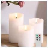 Eywamage White Flameless Pillar Candles with Remot