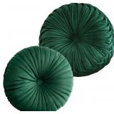 Teieas 2 Pcs Round Throw Pillows Pleated Velvet Pu