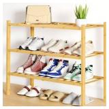 Smiry Shoe Rack 3 Tier, Stackable Bamboo Shoe Orga