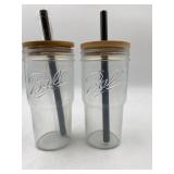 Ball 24 oz mason jar glass cups with lid and black