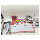 Improvement lot , 2-for sale signs, shower head ,