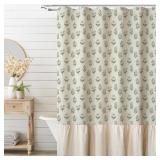 MUGINYU Linen Textured Ruffle Shower Curtain - Vin