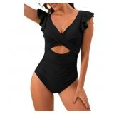 Size small Women S One Piece Swimsuit Ruffle Cutou
