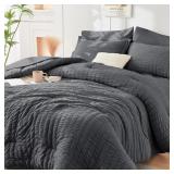 HYMOKEGE Queen Comforter Set Seersucker 7 Pieces,