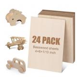 24Pack Basswood Sheets 4x6x1/13 Inch, Basswood for