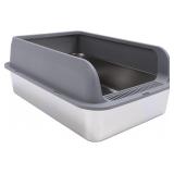 Semi Enclosed Stainless Steel Cat Litter Box, Cat