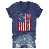 Med PUCKOLITY American Flag Patriotic V-Neck Shirt