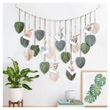 NIUBIER Green Macrame Wall Hanging,Hand-woven Leaf