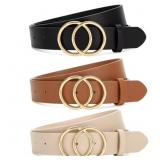 JASGOOD 3 Pack Belts for Women with Double Ring Bu