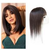 ViviaBella Human Hair Topper with Bangs - Clip-in