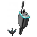 72W Retractable USB C Car Charger Fast Charging wi