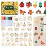 36 Pcs Wooden Magnets, DIY Creativity Art Craft Su