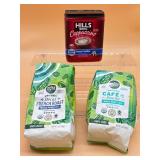 Assorted coffee whole bean and Hills Bros drink mi