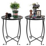 Rekopi 2 Pack Indoor Outdoor Side Tables, 15in hig