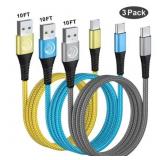 Aioneus USB-C Cable, 3Pack 10FT Type C Charger Cor