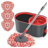 SUGARDAY Microfiber Spin Mop and Bucket System wit