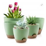 FOUKUS Set of 5 Self-Watering Plant Pots with Drai