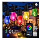 DAYBETTER Outdoor String Lights, 48FT Smart RGBIC