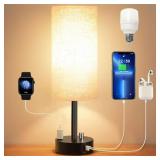 Bedside Table Lamp, Fully Dimmable Lamp with USB C