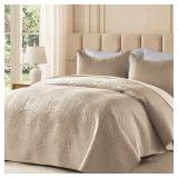 HAS A RIP, Light Pink- Flymme Twin Quilt Set Khaki
