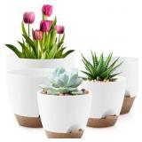FOUKUS Set of 5 Self-Watering Plant Pots with Drai