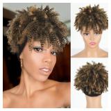 Aisaide Ombre Brown Afro Kinky Curly Wig with Bang