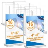 Acrylic Sign Holder 4x6, 16 Pack Clear Double Side