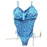 Size Large Yonique Blue Floral Tummy Control One-P