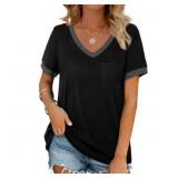 Size Larger MOSHU V-Neck Women T Shirts Short Slee
