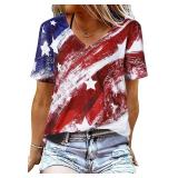 Size 2XL American Flag T Shirt Women USA Star Stri