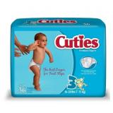 Size 3 Case of 144 Cuties Complete Care Baby Diape