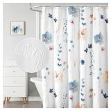 QiyI Floral Shower Curtain with Hooks, 3D Embossed