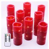 Pierty 9 Pack Red/Burgundy Real Wax Flameless LED